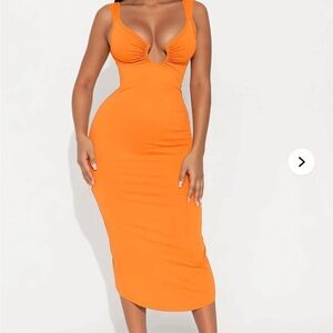 Fashion Nova Vibrant Orange Midi Dress